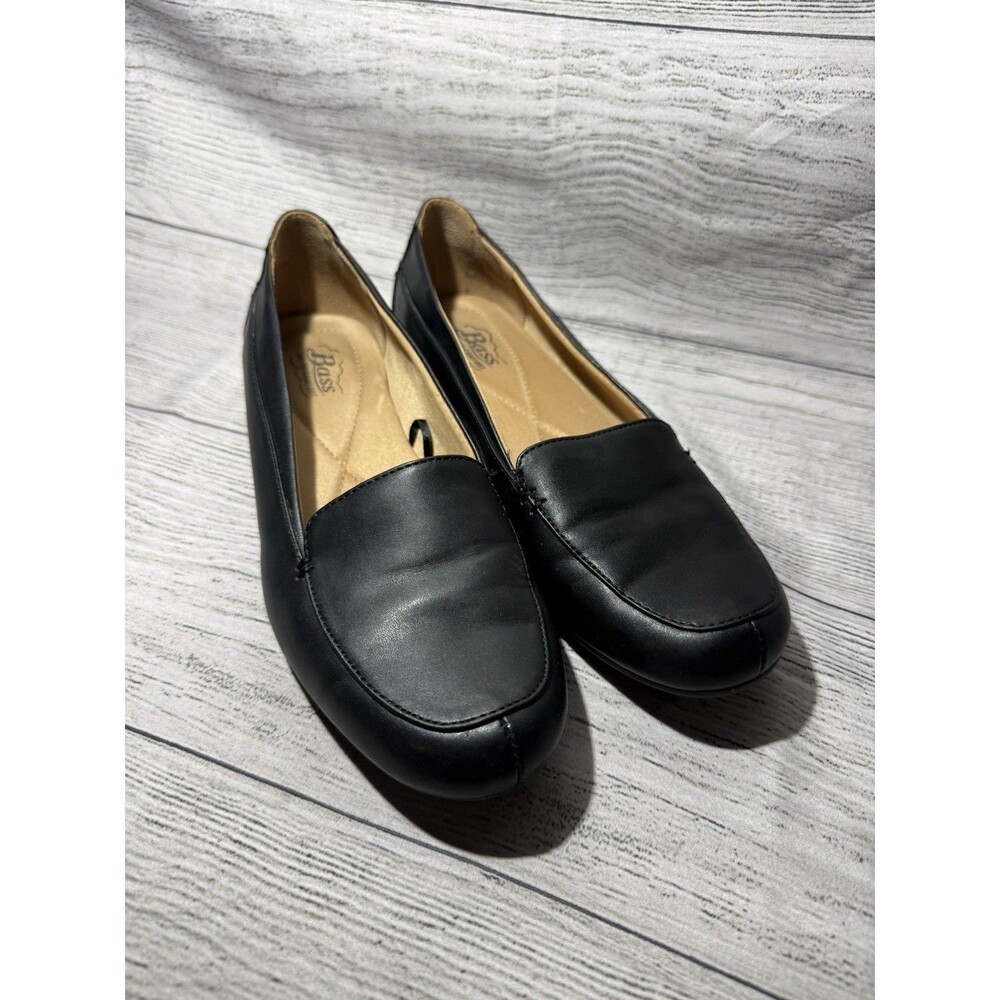 Bass Sz  7.5M Womens Black Synthetic Upper  Side Button Slip On Shoes Loafers